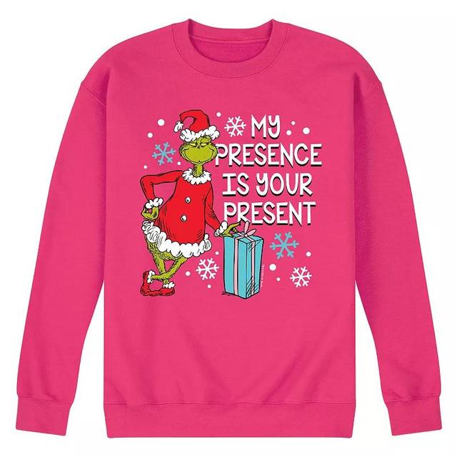 Mens Dr. Seuss My Presence Is Your Present Fleece Sweatshirt Pink Product Image