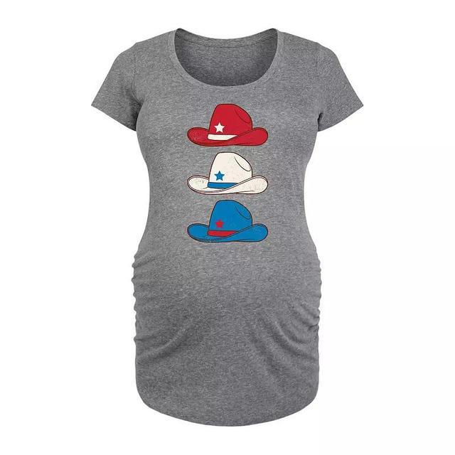 Maternity Red White Blue Cowboy Hat Graphic Tee, Womens Grey Gray Product Image