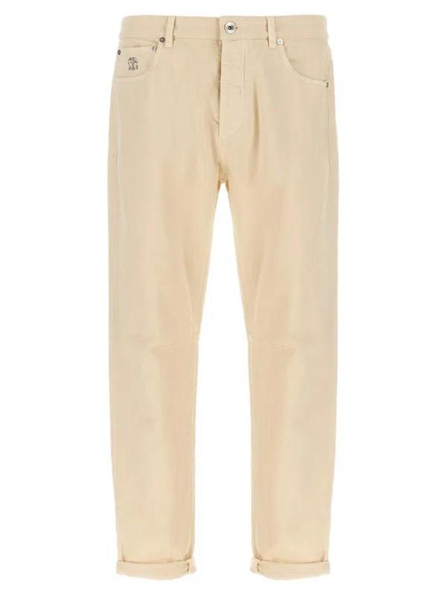 Logo Patch Straight Leg Jeans In White Product Image