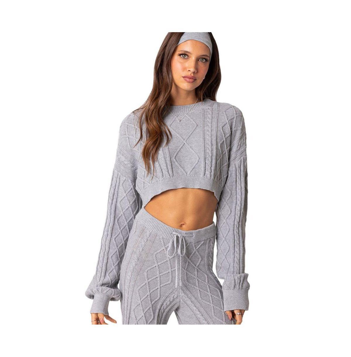 Edikted Kasey Cable Knit Cropped Sweater Product Image