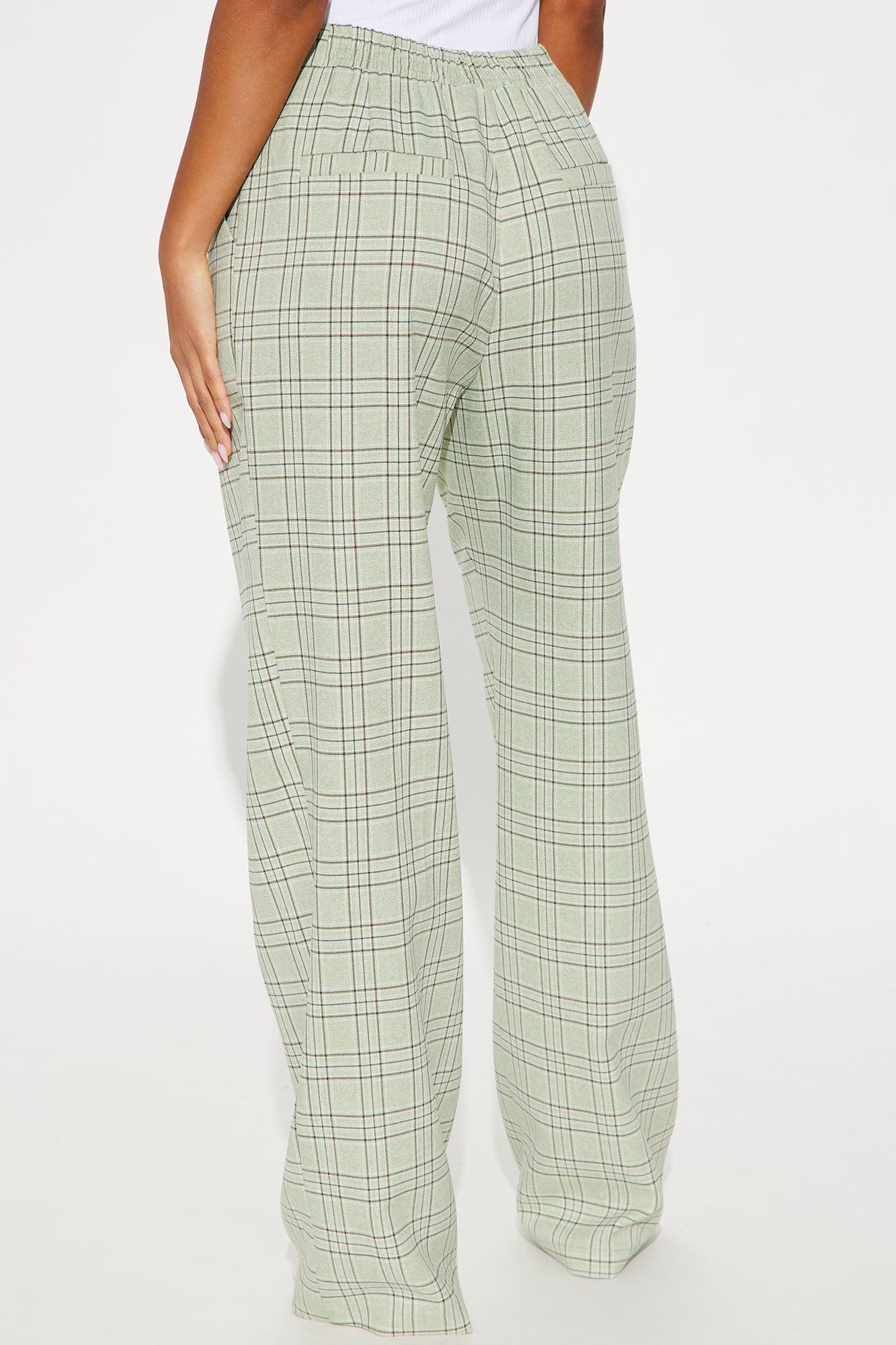 Caroline Plaid High Rise Trouser - Sage Product Image