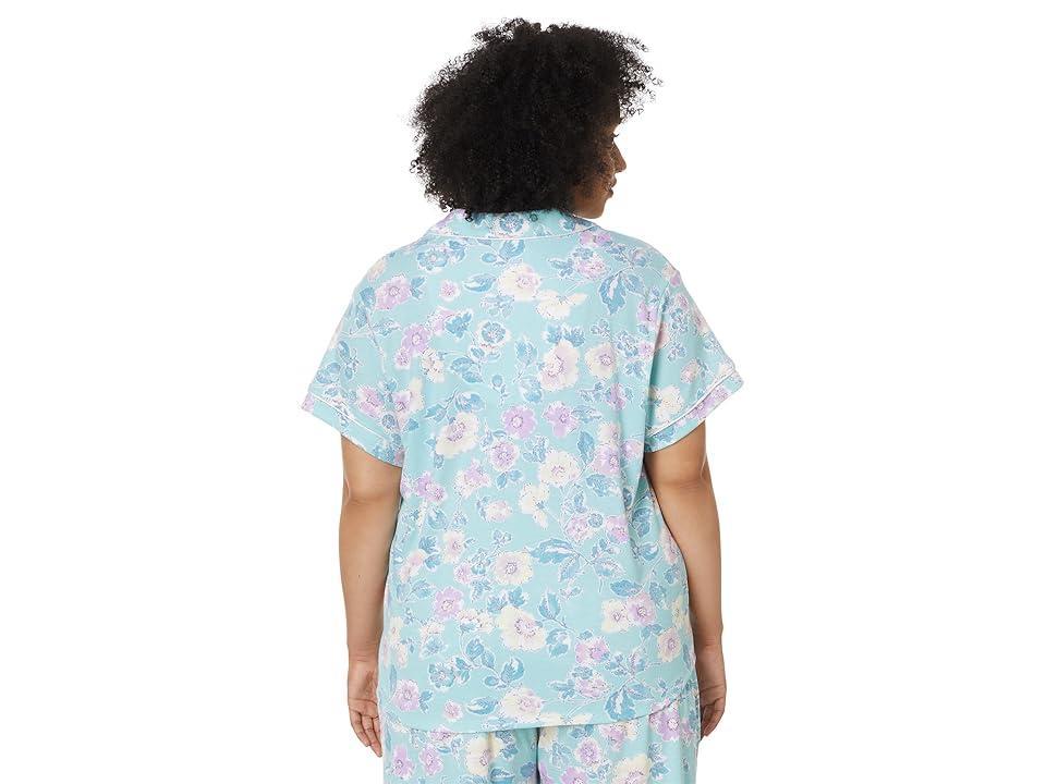 Karen Neuburger Plus Short Sleeve Girlfriend Capri PJ Set with Lace Detail (Siesta Floral) Women's Pajama Sets Product Image