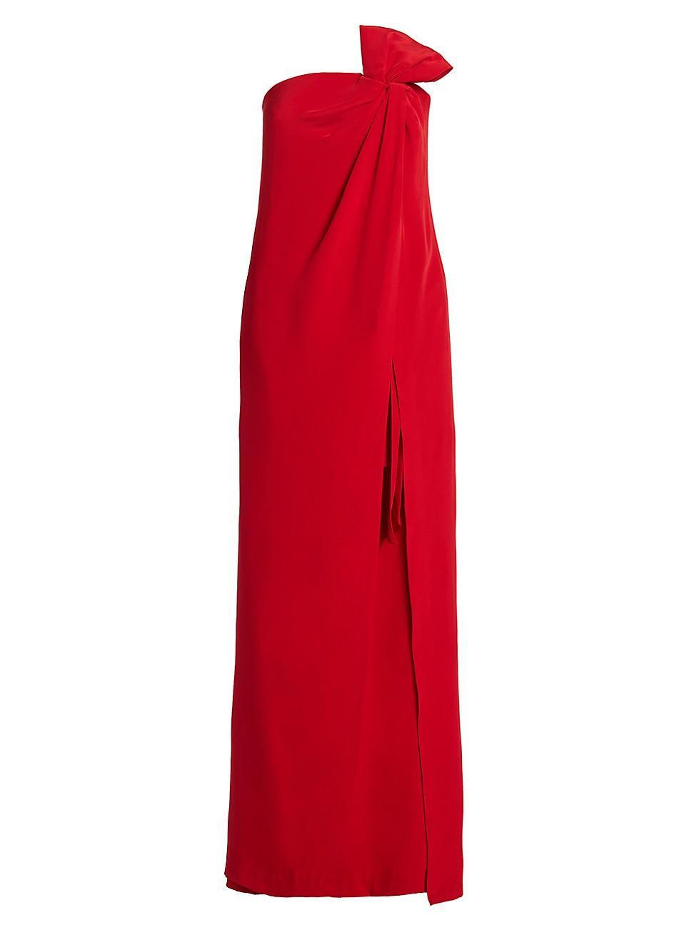 Womens Strapless Silk Crepe Bow Gown Product Image