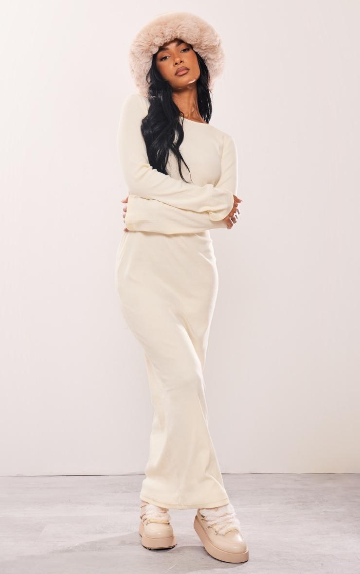 Cream Wide Rib Cut Out Twist Back Maxi Dress Product Image