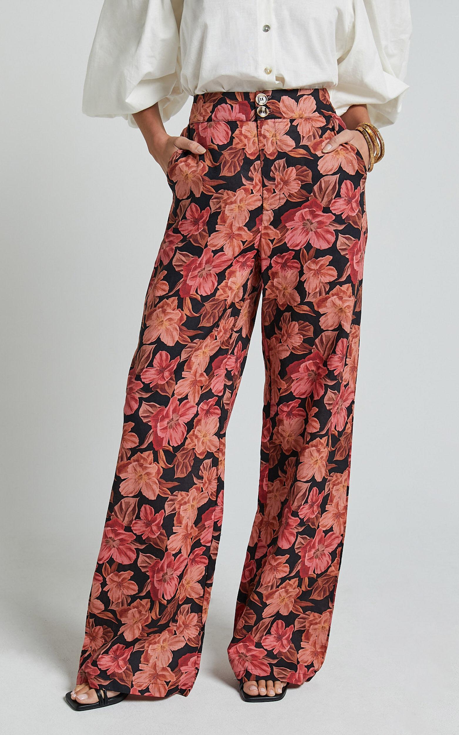 Amalie The Label - Rosabel Linen Blend High Waisted Wide Leg Pants in Atalie Print Product Image