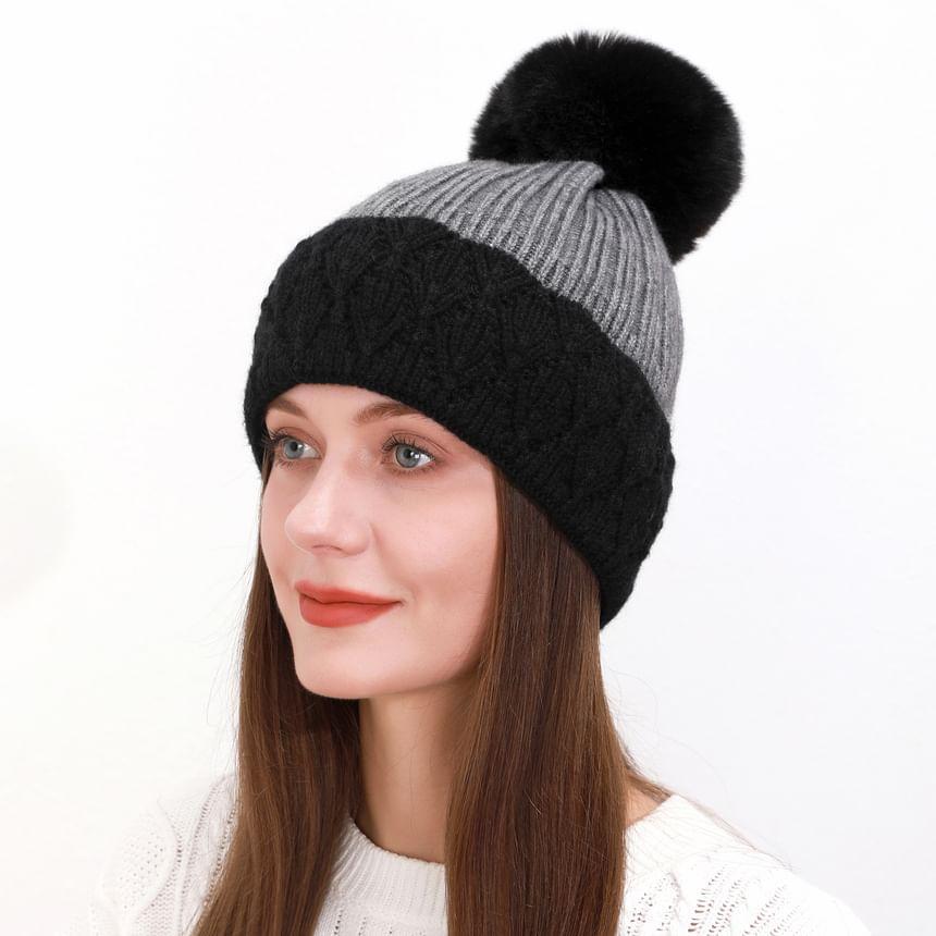 Two Tone Pom Pom Knit Beanie product image