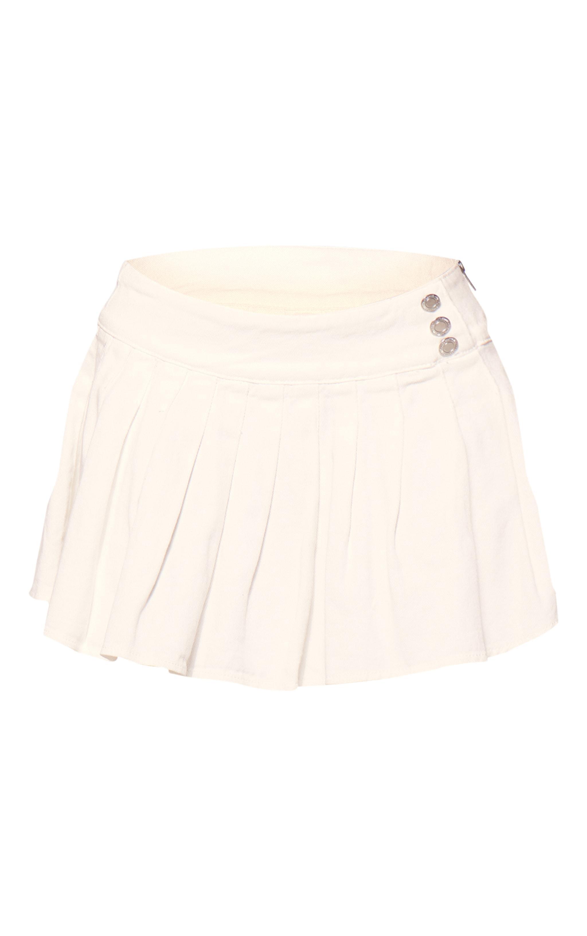 White Pleated Denim Mini Skirt Product Image