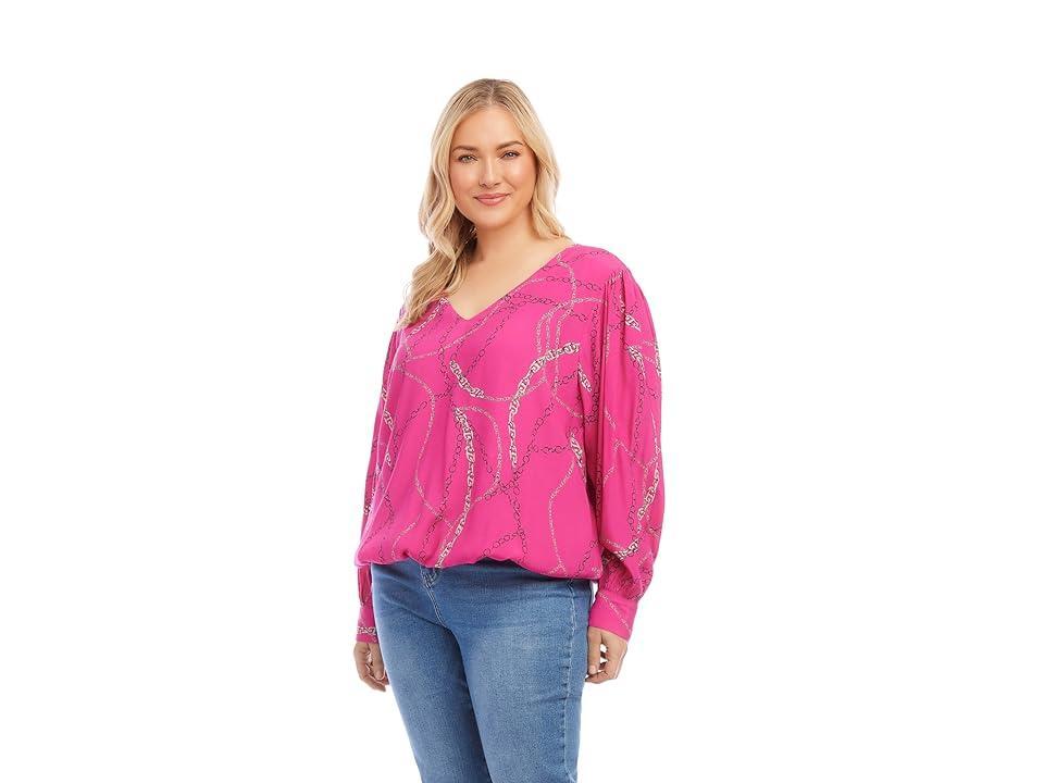 Karen Kane Plus Size V-Neck Blouse (Print) Women's Clothing Product Image