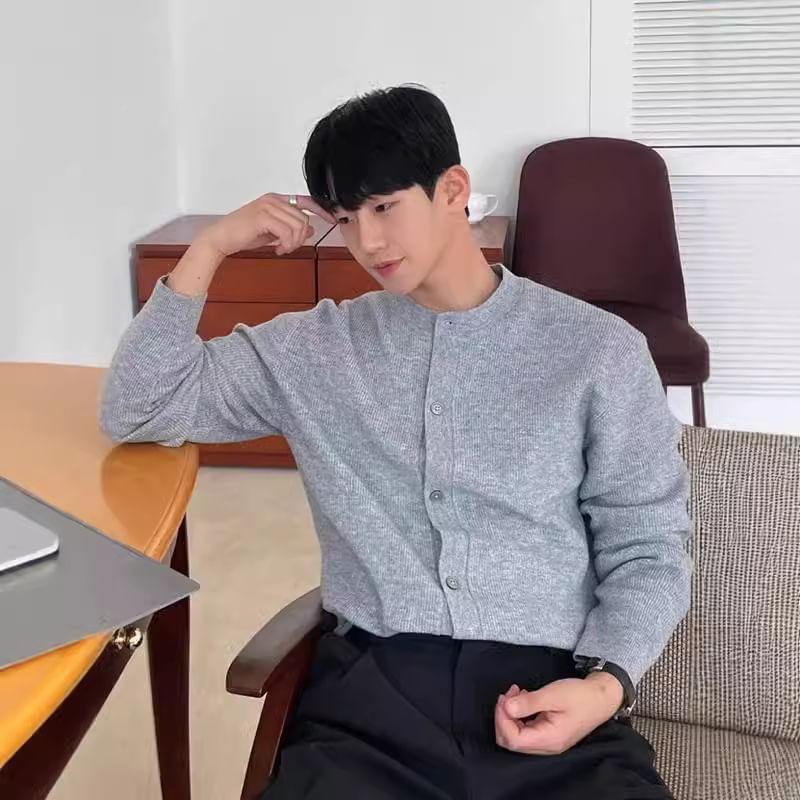 Crew Neck Plain Cardigan Product Image