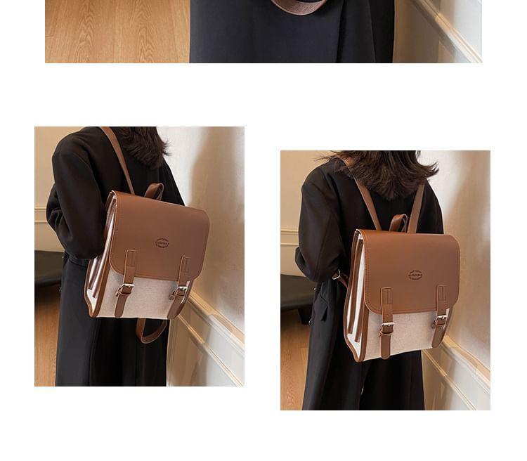 Two Tone Buckled Flap Backpack Product Image