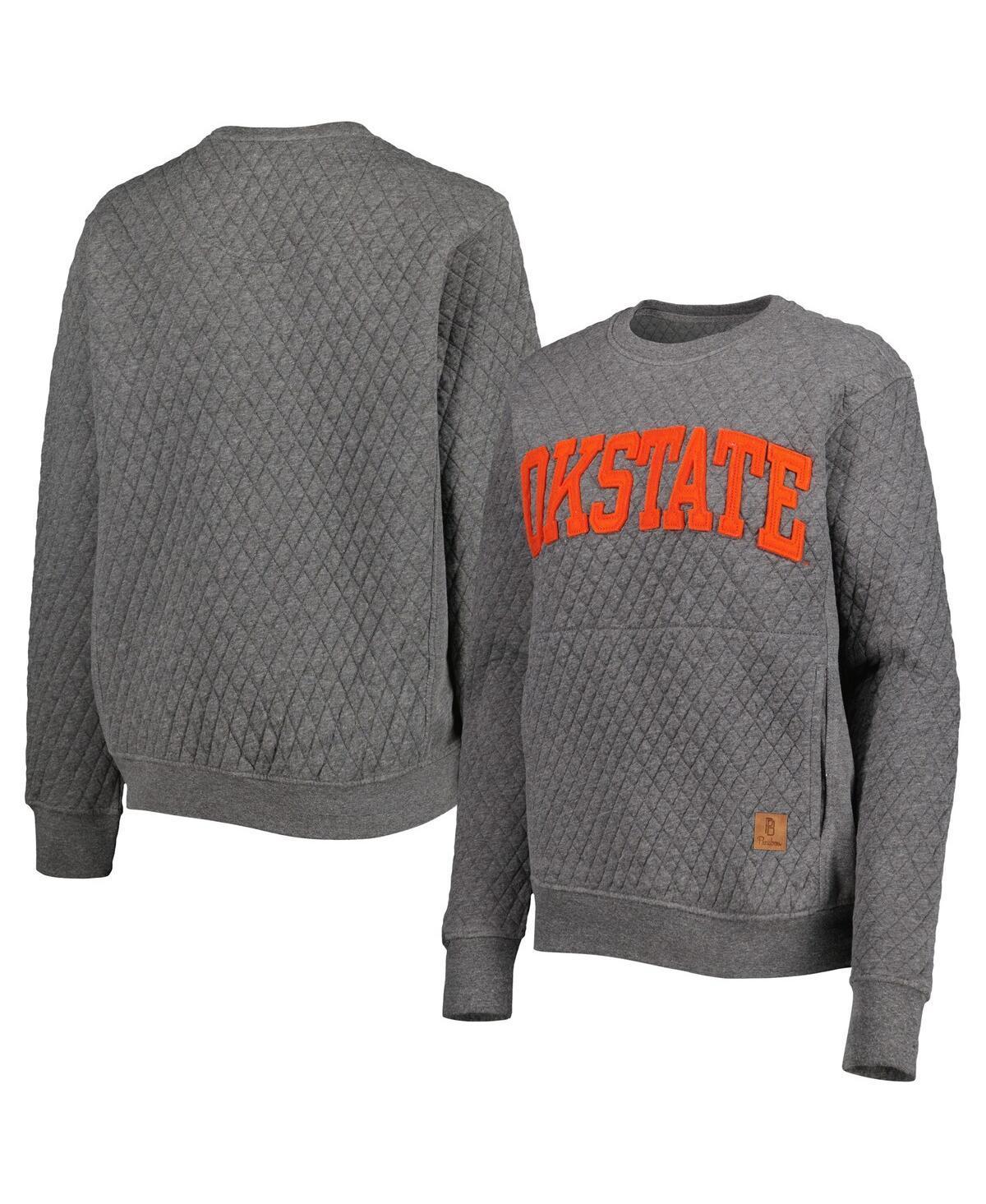 Womens Pressbox Heather Charcoal Oklahoma State Cowboys Moose Quilted Pullover Sweatshirt Product Image