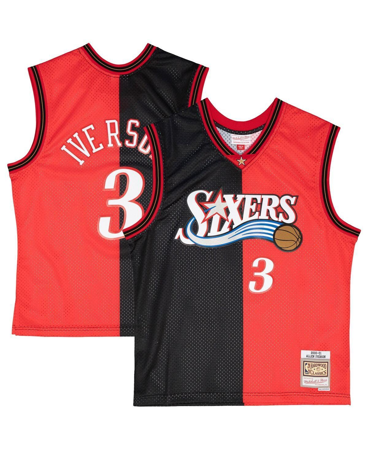 Mens Mitchell & Ness Allen Iverson Black/Red Philadelphia 76ers Hardwood Classics 2000/01 Split Swingman Jersey Product Image