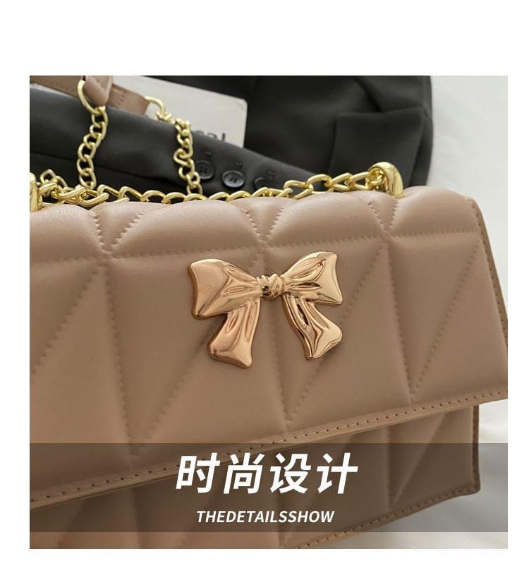 Chain Strap Bow Accent Quilted Faux Leather Flap Crossbody Bag Product Image