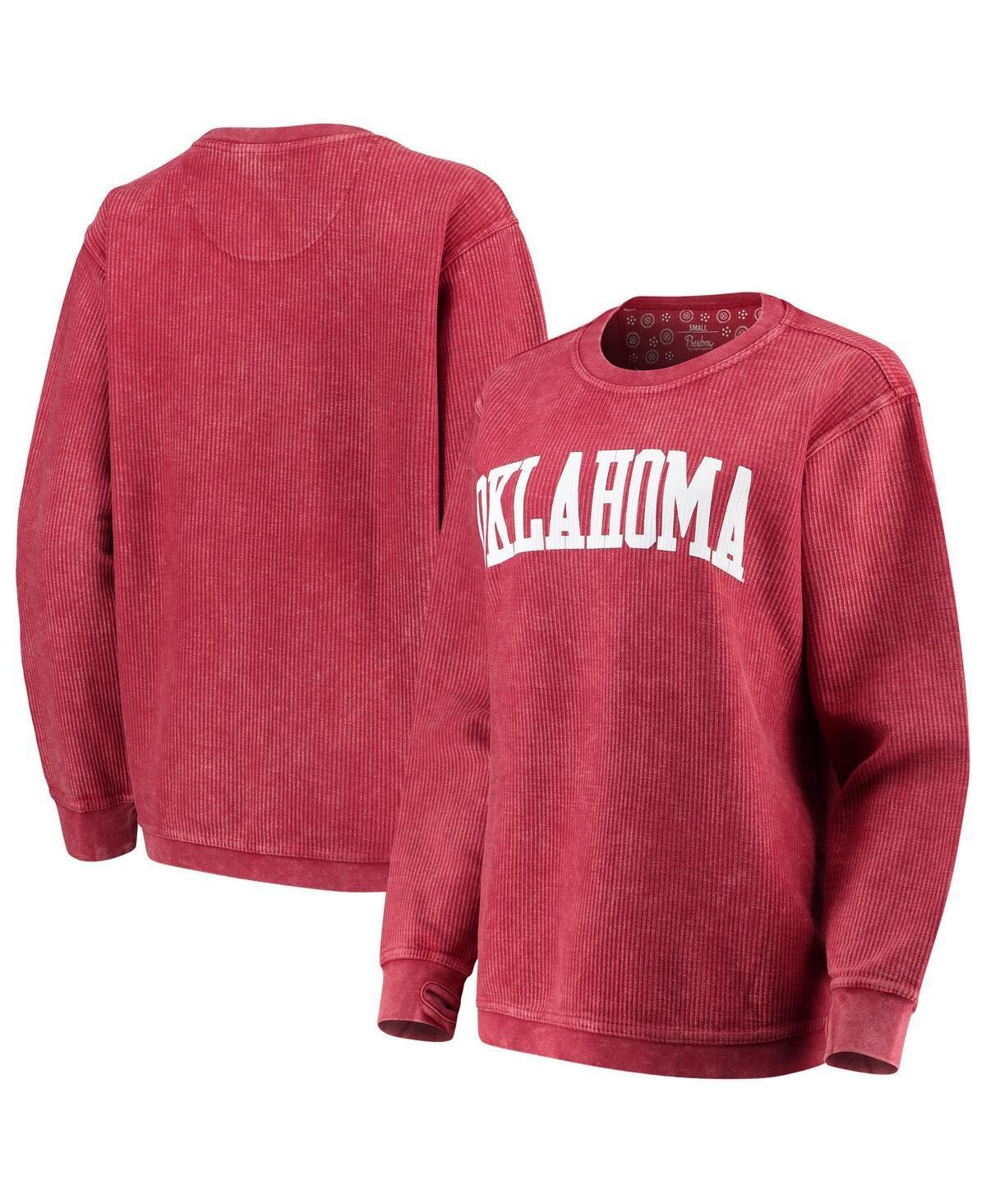 Womens Pressbox Crimson Oklahoma Sooners Comfy Cord Vintage Wash Basic Arch Pullover Sweatshirt Product Image