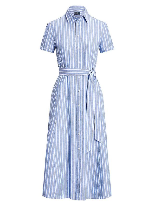 Womens Striped Linen Self-Tie Shirtdress Product Image