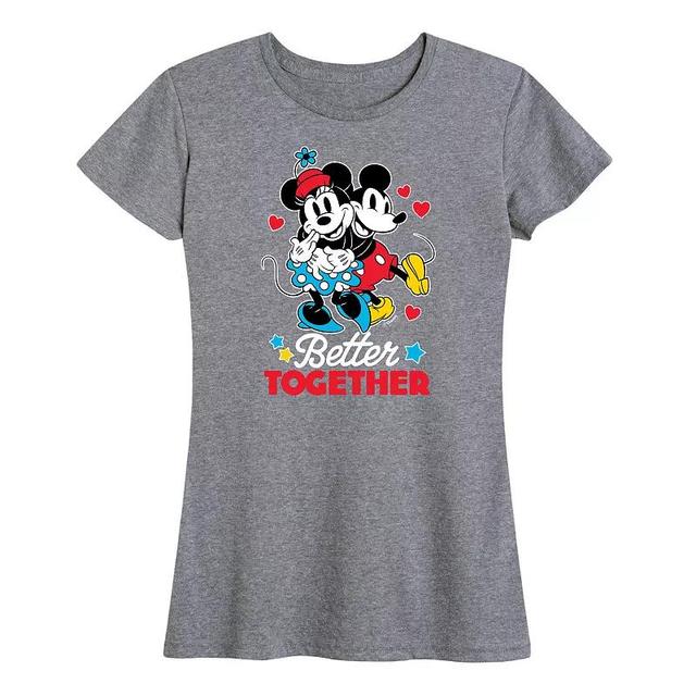 Disneys Mickey & Minnie Mouse Womens Better Together Graphic Tee Grey Gray Product Image