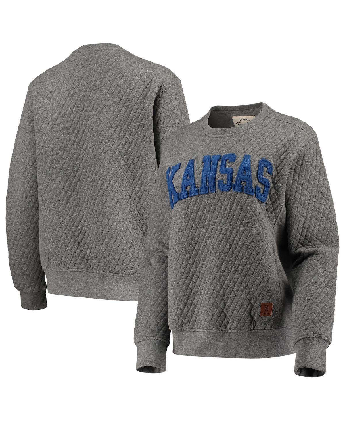 Womens Pressbox Heathered Gray Kansas Jayhawks Moose Applique Quilted Crewneck Sweatshirt Product Image