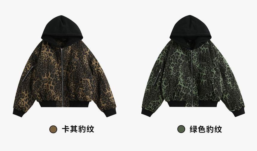 Couple Matching Leopard Print Zip-Up Hoodie Product Image