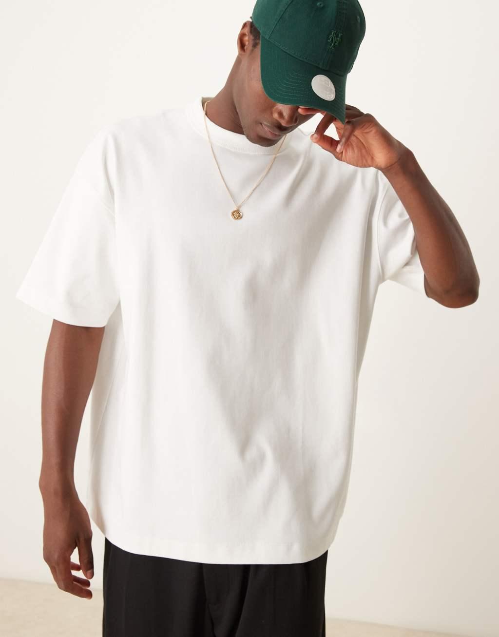 ASOS DESIGN premium interlock oversized t-shirt 300gsm in white Product Image