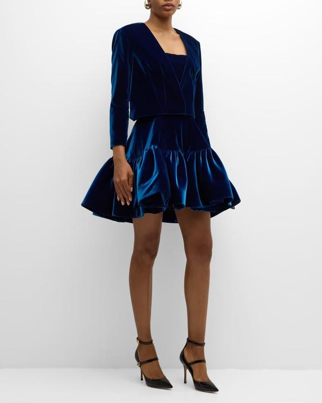 Volant Strapless Velvet Mini Dress Product Image