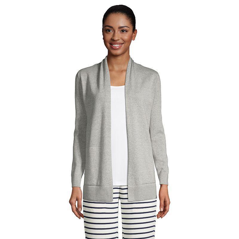 Womens Lands End Open-Front Long Cardigan Sweater Grey Product Image