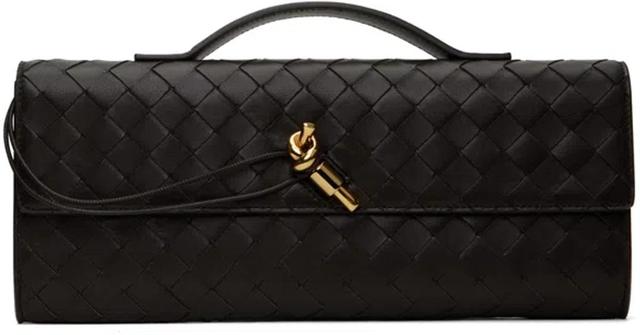 BOTTEGA VENETA Knot Intrecciato Leather Clutch In Black Product Image