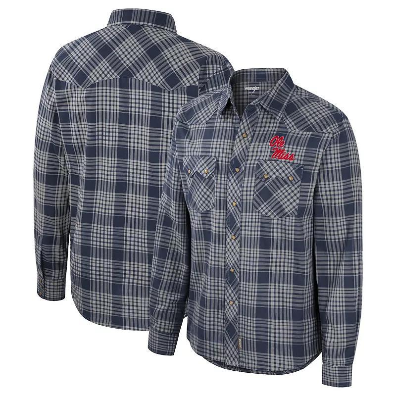 Mens Colosseum x Wrangler Ole Miss Rebels Plaid Western Long Sleeve Snap-Up Shirt Blue Product Image