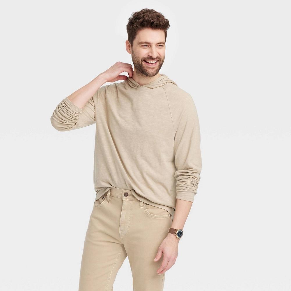 Mens Raglan Sleeve Crewneck Pullover Sweatshirt - Goodfellow & Co Light Beige XL Product Image