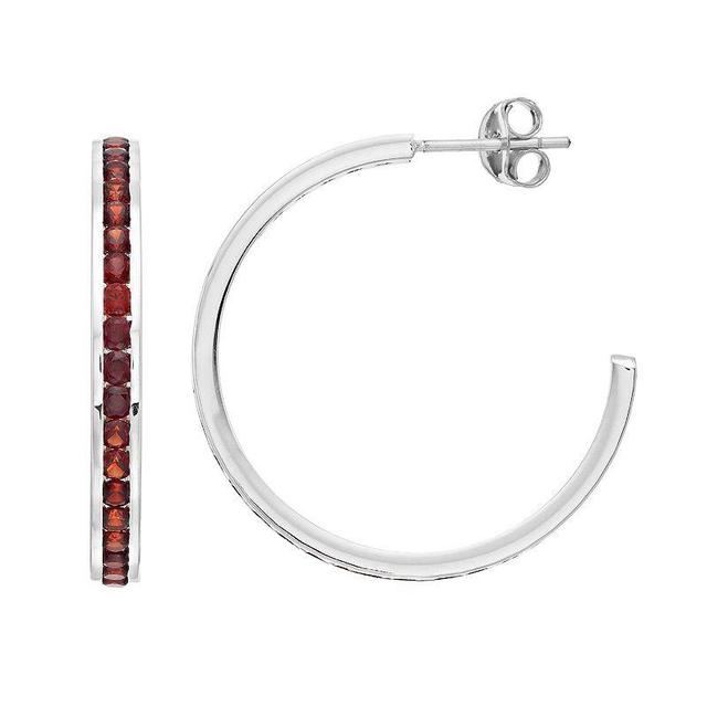 Traditions Jewelry Company Sterling Silver Channel-Set Garnet Birthstone Hoop Earrings, Womens, Red Product Image