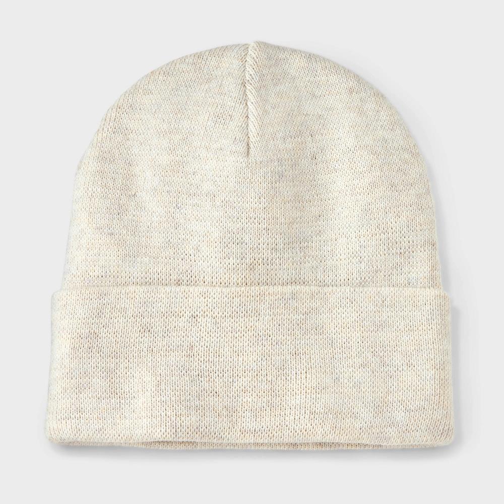 Men's Knit Cuffed Beanie - Goodfellow & Co™ Heathered Cream Product Image