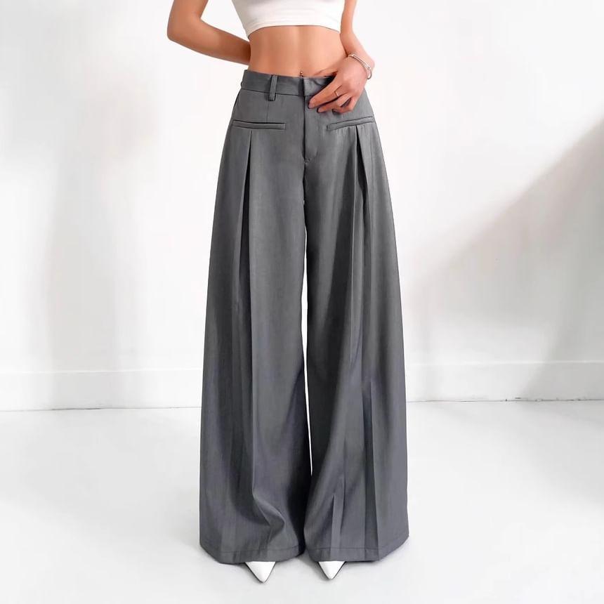 High Waist Plain Loose-Fit Wide-Leg Slacks Product Image