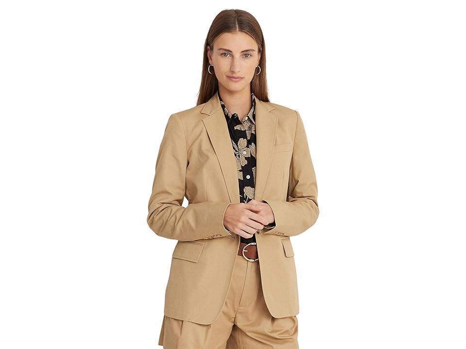 LAUREN Ralph Lauren Cotton Twill Blazer (Birch Tan) Women's Suits Sets Product Image