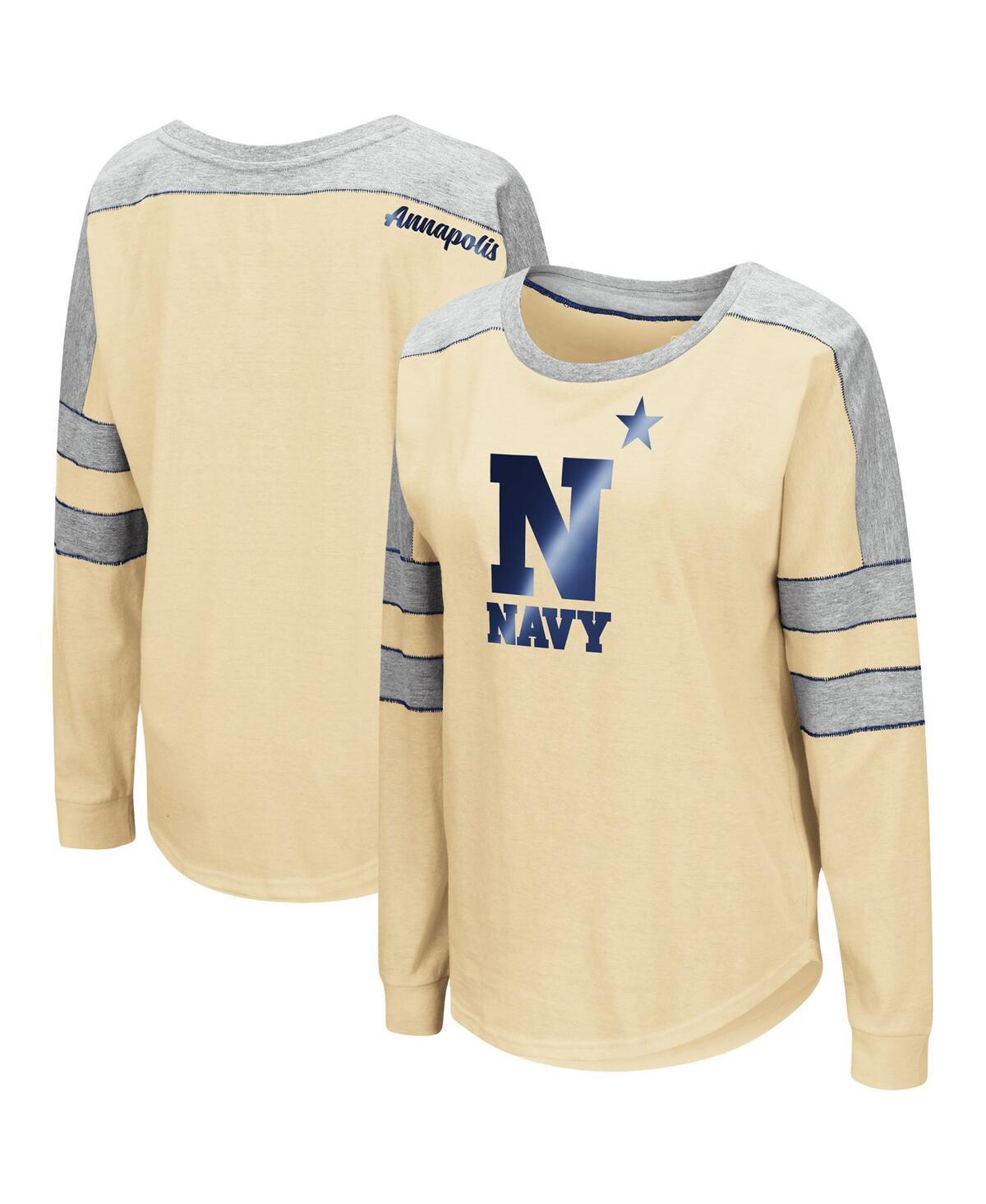 Womens Colosseum Gold Navy Midshipmen Trey Dolman Long Sleeve T-shirt - Gold Product Image