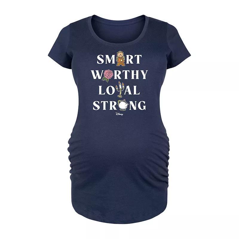 Disneys Beauty and the Beast Maternity Smart Worthy Loyal Graphic Tee, Womens Blue Product Image