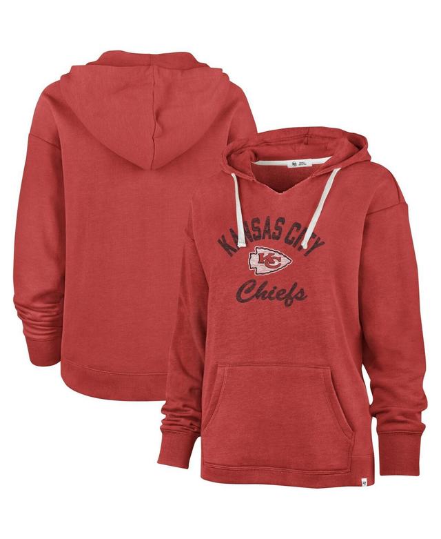 Womens 47 Brand Red Distressed Kansas City Chiefs Wrapped Up Kennedy V-Neck Pullover Hoodie Product Image