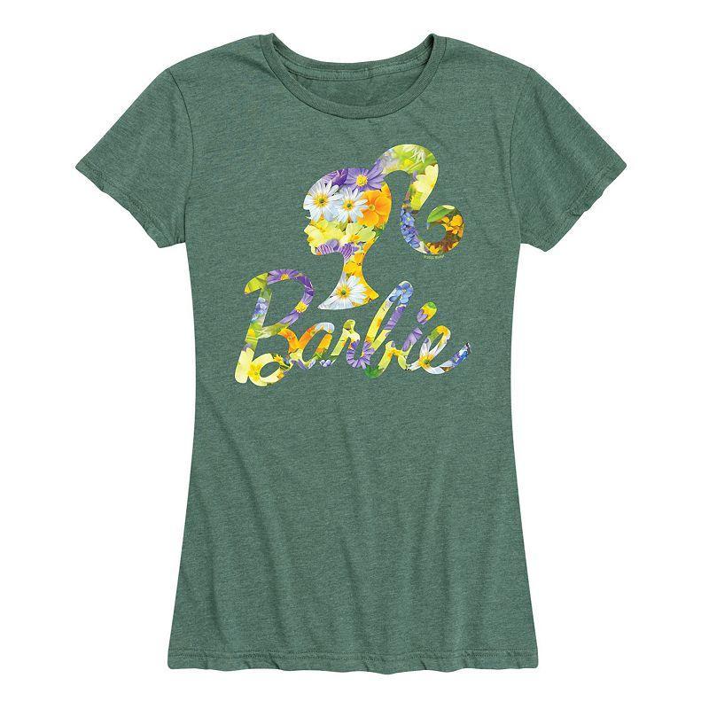 Womens Barbie Logo Spring Bouquet Graphic Tee Grey Green Product Image