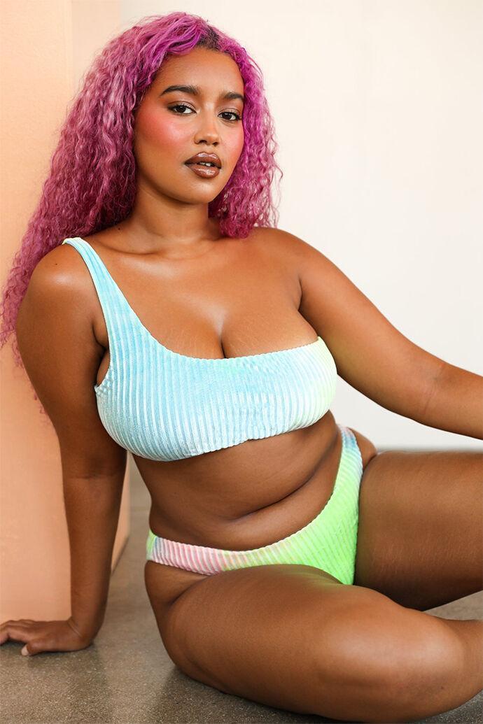 Dippin' Daisy's Women's Cali Asymmetrical Bikini Top in Blue/Green - Product Image