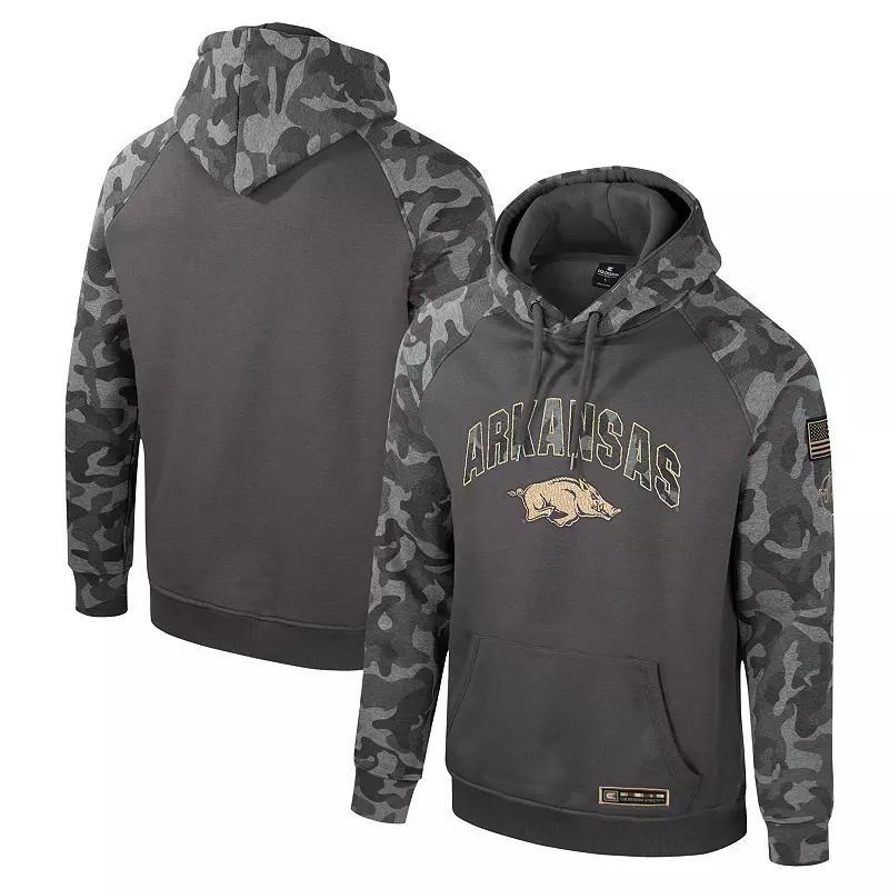 Mens Colosseum Arkansas Razorbacks OHT Military Appreciation Camo Raglan Pullover Hoodie Grey Product Image