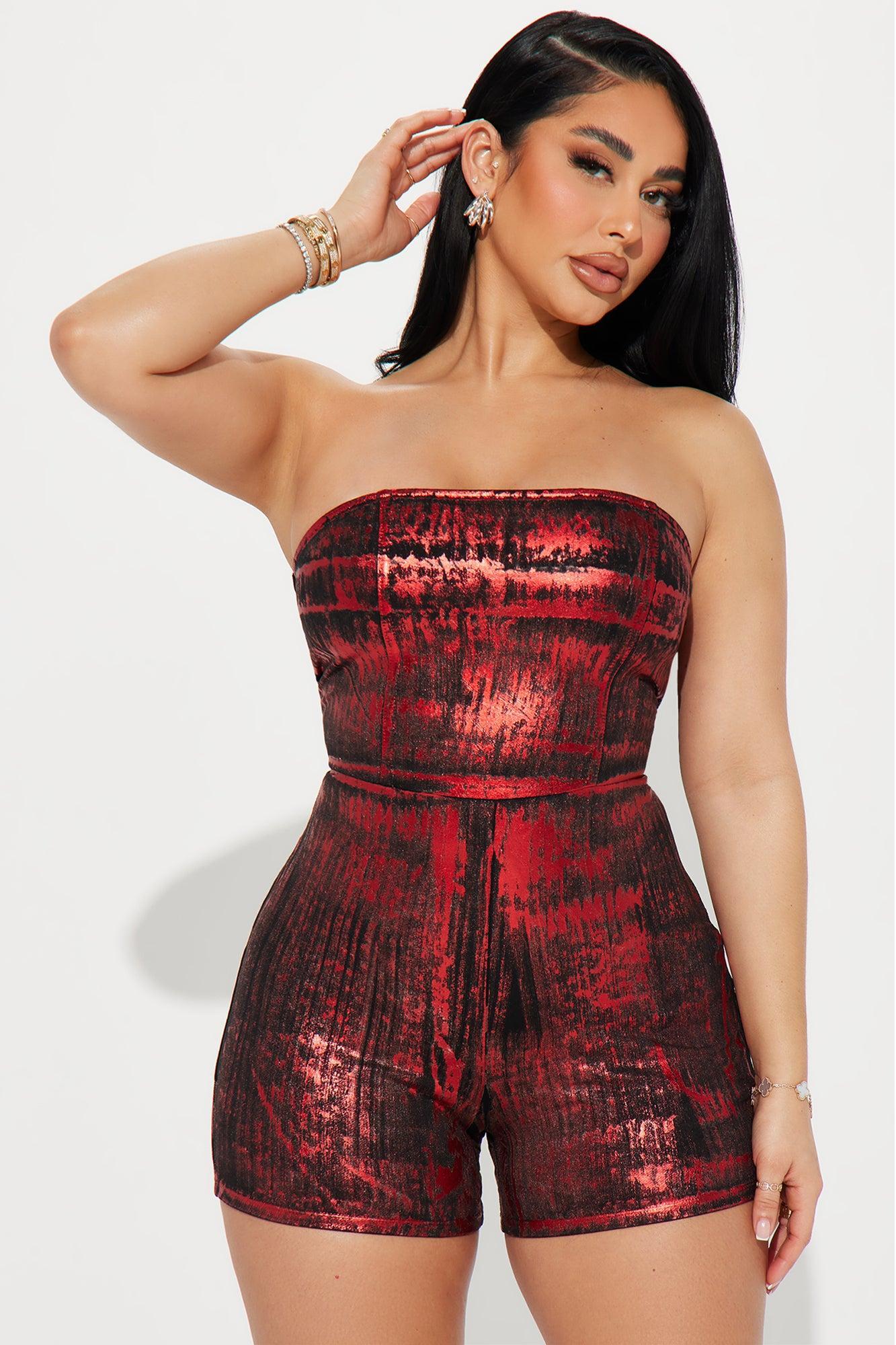 In A Trance Metallic Romper - Red Product Image