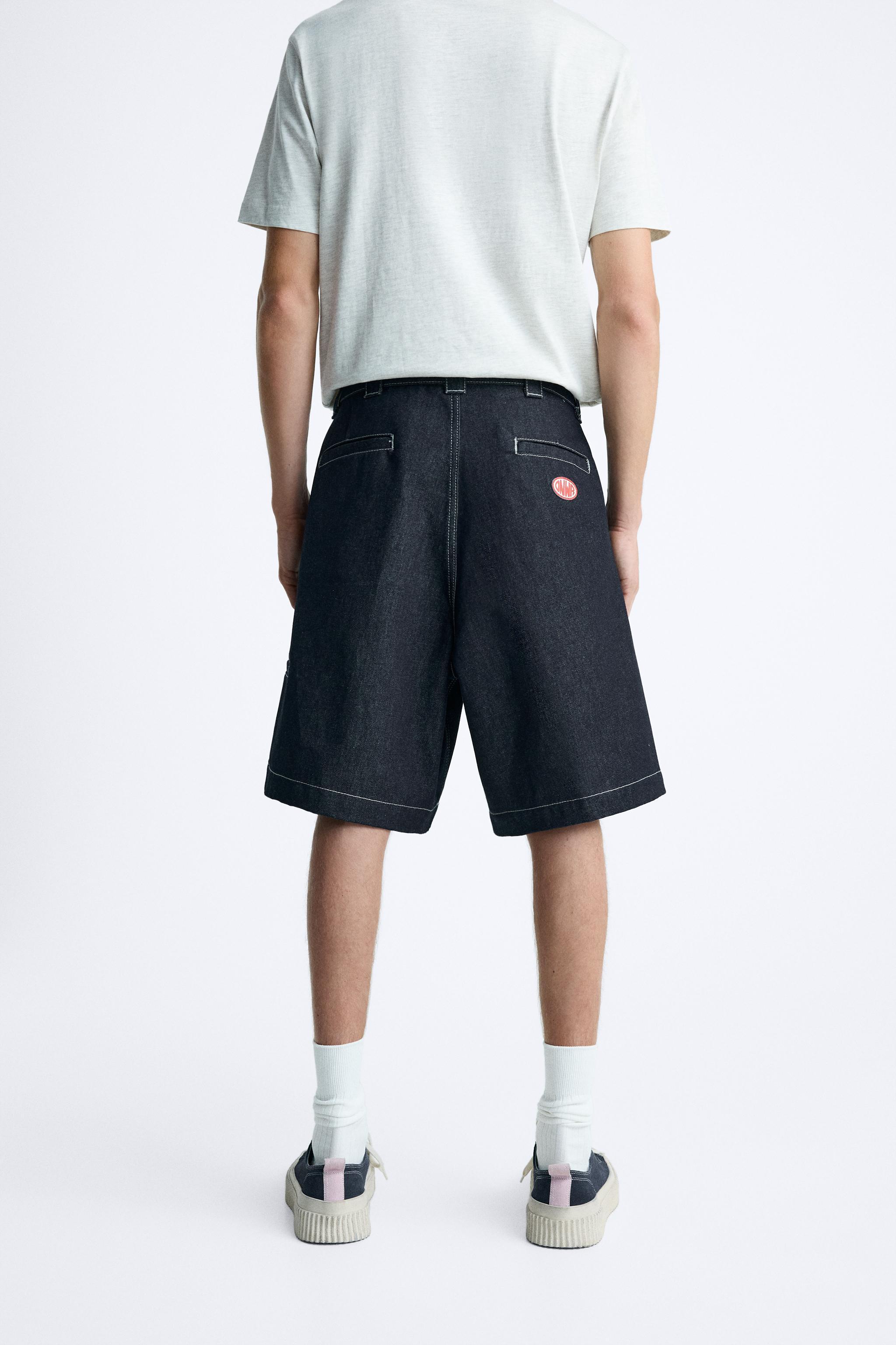 TOPSTITCHED DENIM SHORTS Product Image