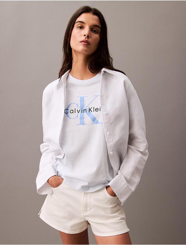 Calvin Klein Womens Monogram Logo Boxy Crewneck T-Shirt - Blue - M Product Image