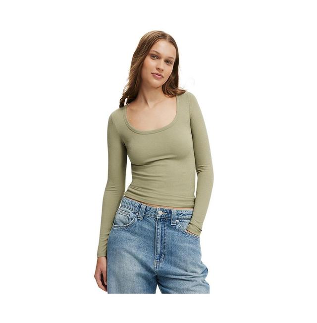 Cotton On Womens Staple Rib Scoop Neck Long Sleeve Top Product Image