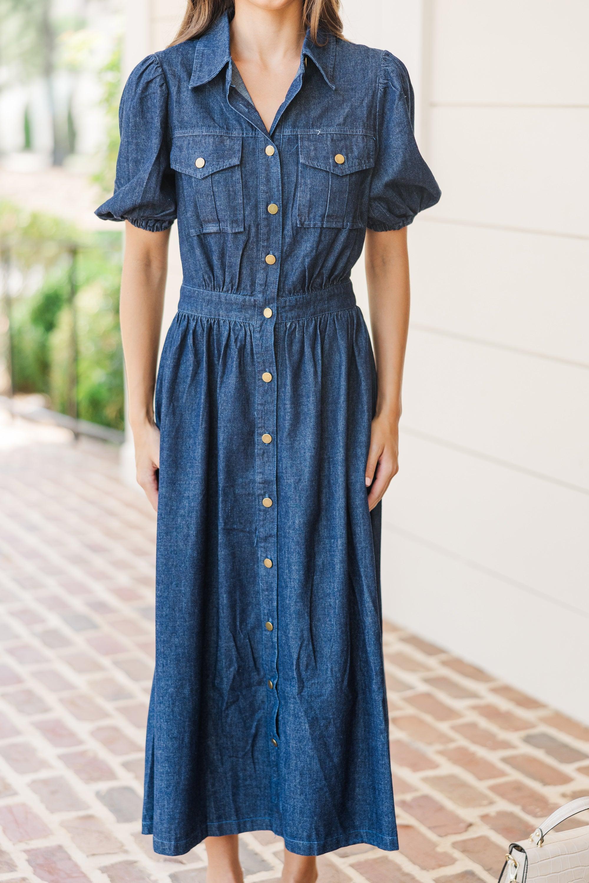 Still The One Medium Wash Denim Midi Dress Female Product Image