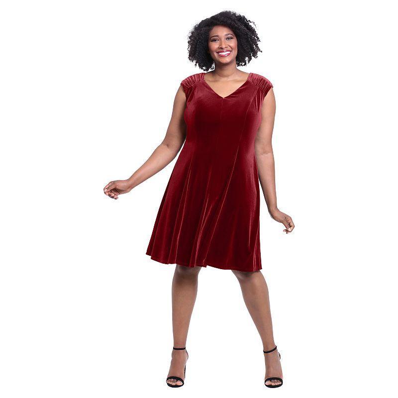 Plus Size London Times V-Neck Fit & Flare Dress, Womens Product Image