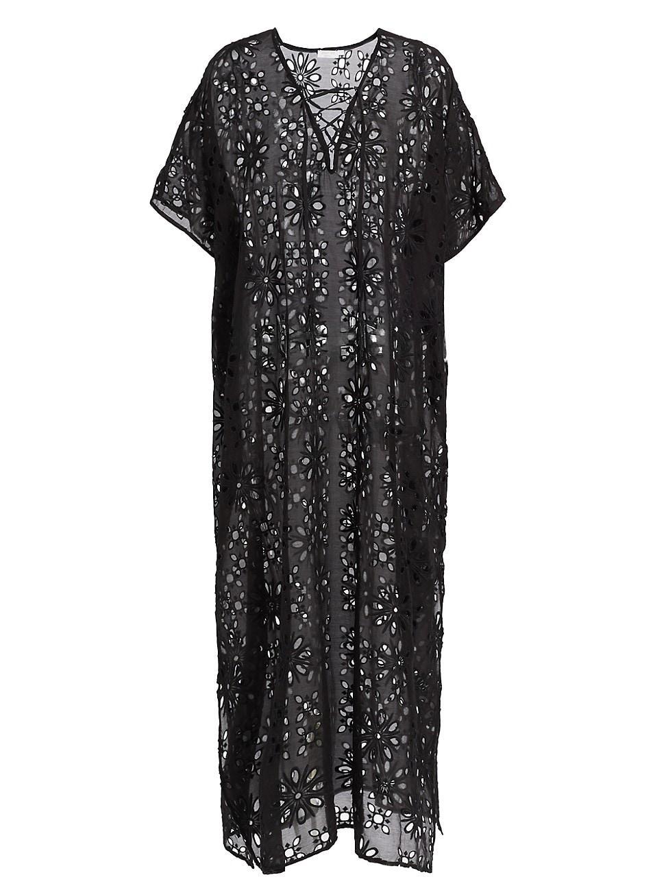 Womens Eyelet Lace-Up Maxi Cover-Up Kaftan Product Image