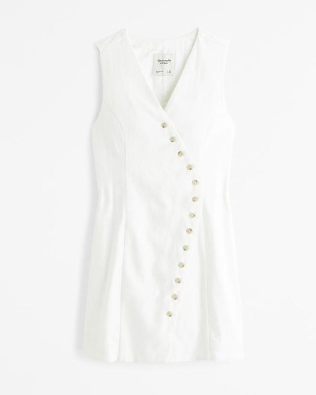 The A&F Mara Linen-Blend Asymmetrical Button Mini Dress Product Image