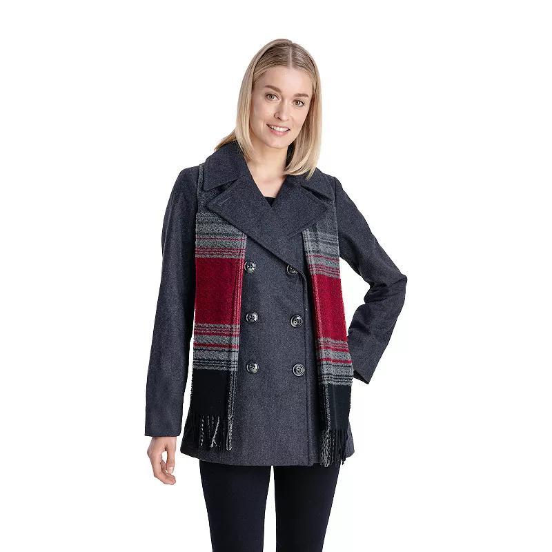 Womens TOWER by London Fog Scarf & Wool-Blend Peacoat Grey Product Image