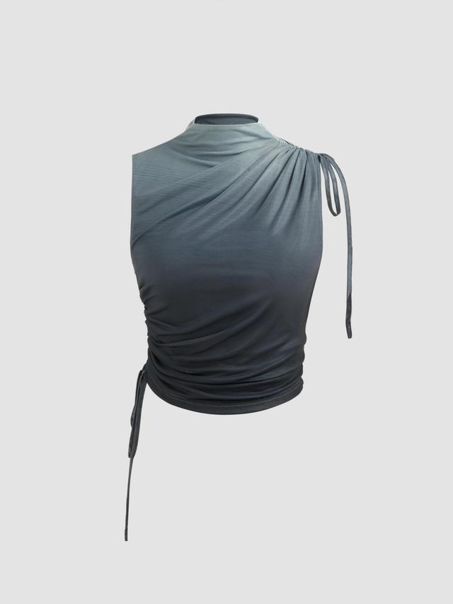 Mesh High Neck Gradient Drawstring Tank Top Product Image