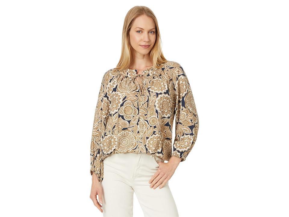 Tommy Hilfiger Paisley Floral Ruffle Neck Top (Sky Captain Multi) Women's Clothing Product Image