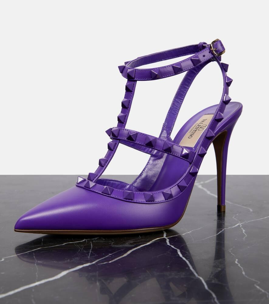 Rockstud Caged 65 Leather Ankle Strap Pump In Purple Product Image